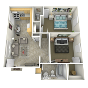 Two Bedroom / One and Half Bath - 725 Sq.Ft.*